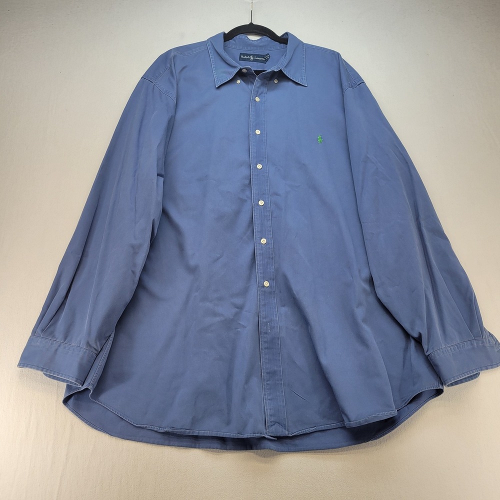 Ralph Lauren Button Down Shirt Mens 2X Big Blue Twill Long Sleeve Pony Canvas